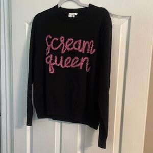 QUEEN OF SPARKLES Black and Pink Crew Neck Sweater